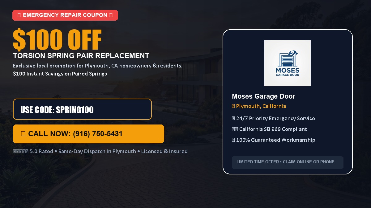 $100 OFF Heavy-Duty Torsion Spring Pair Replacement in Plymouth, CA